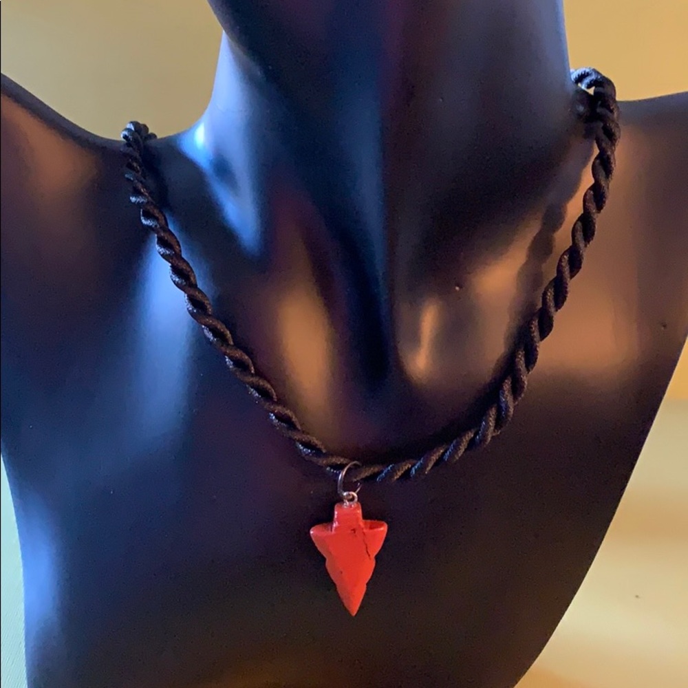 Carnelian Arrowhead Black Cord Necklace